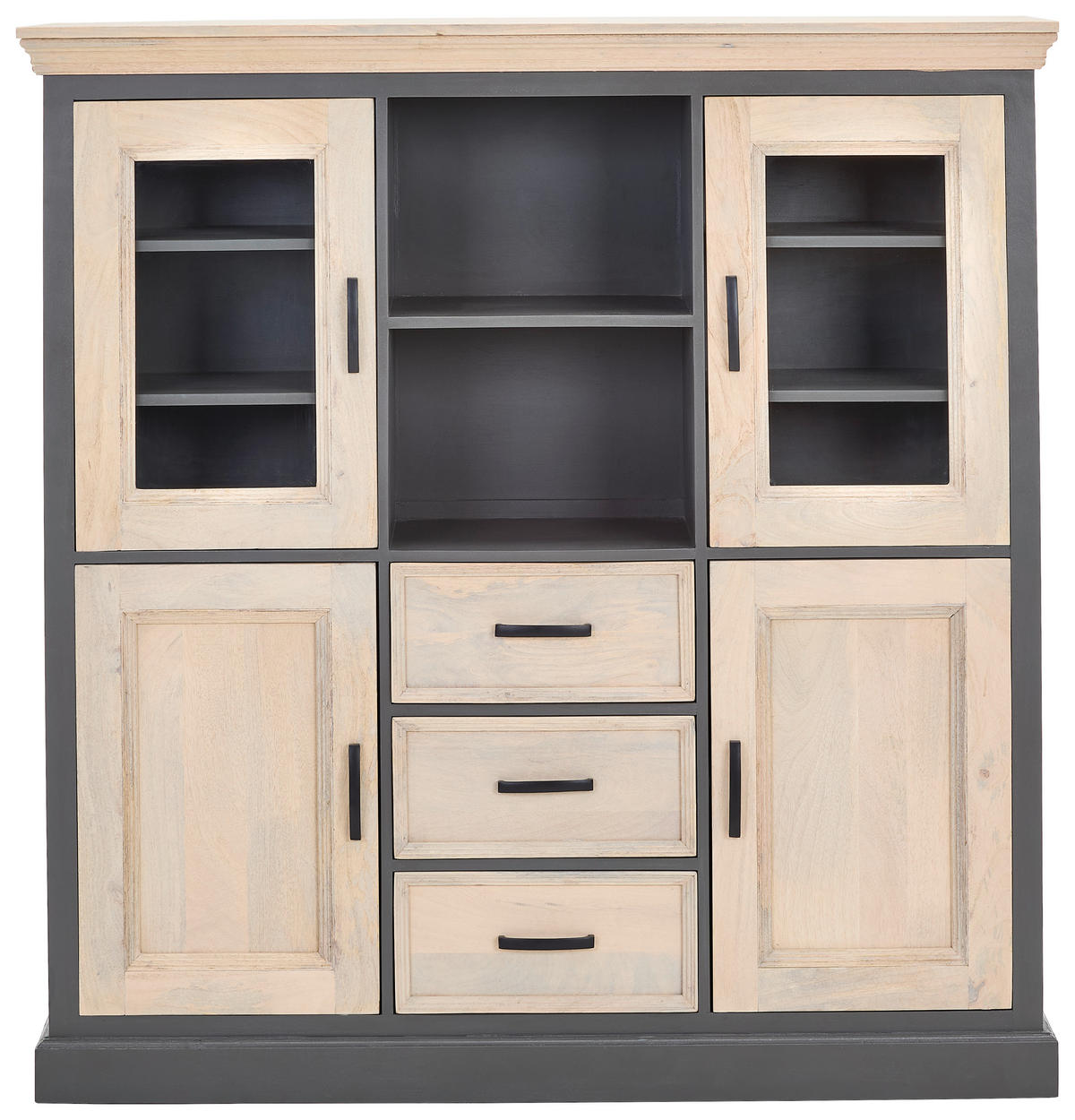 HIGHBOARD Kigali  in 140/145/40 cm  - Schwarz/Naturfarben, Natur, Glas/Holz (140/145/40cm) - Livetastic