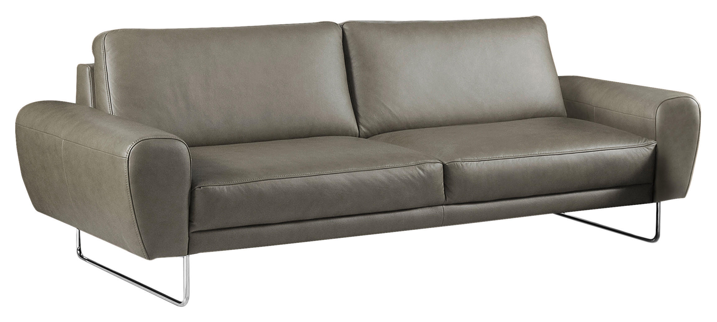 3-SITZER-SOFA in Echtleder Grau  - Chromfarben/Grau, Design, Leder/Metall (207/85/92cm) - Livetastic