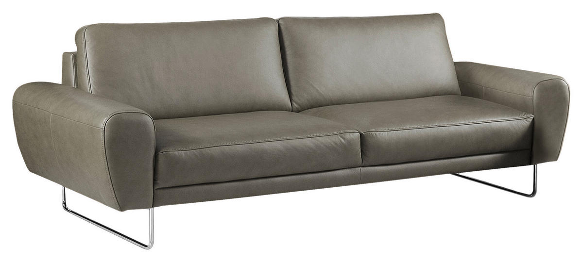 3-SITZER-SOFA Echtleder Grau  - Chromfarben/Grau, Design, Leder/Metall (207/85/92cm) - Livetastic