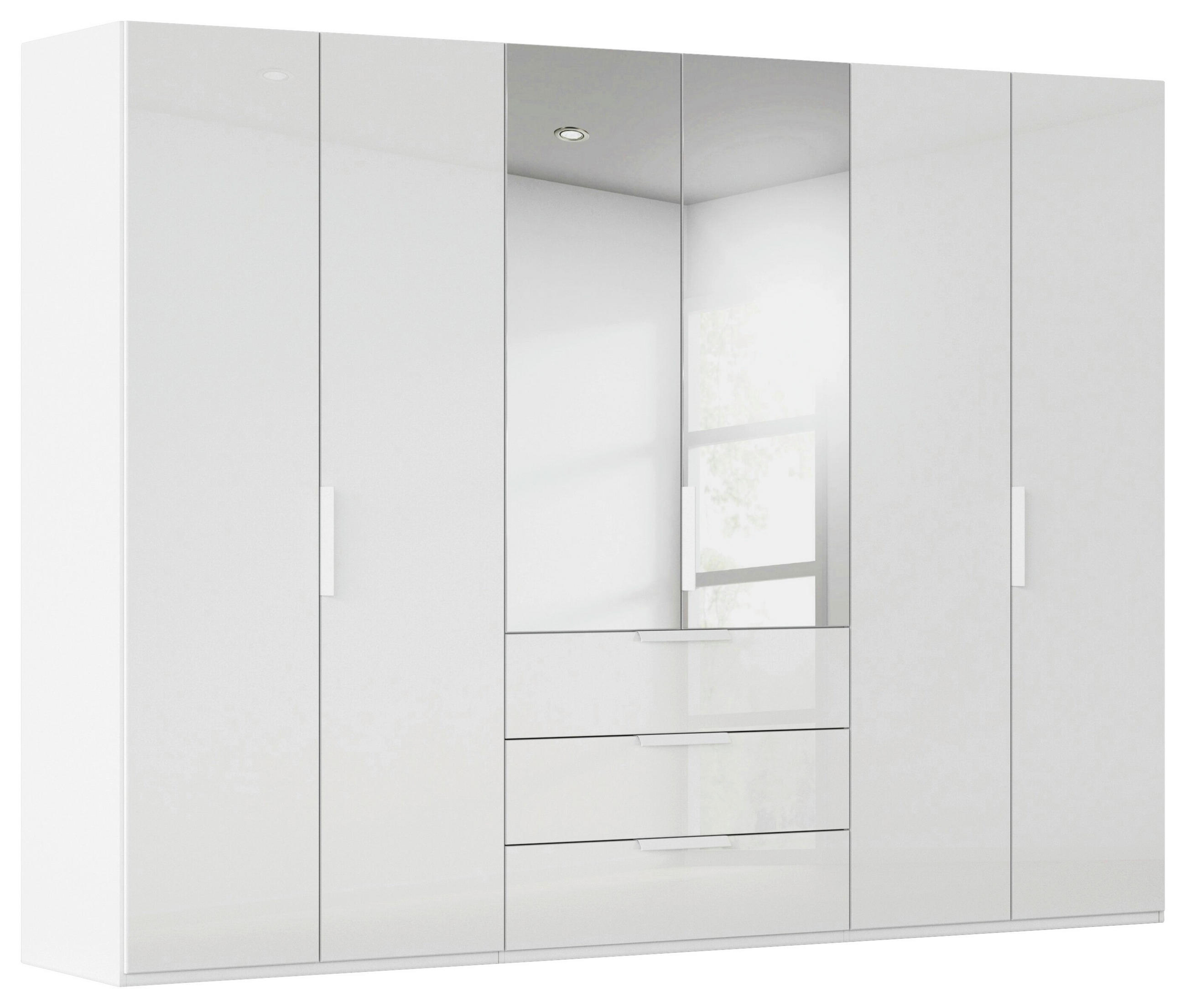 DREHTÜRENSCHRANK 301/223/61 cm,  in Weiß, Weiß Hochglanz, 6-türig  - Weiß Hochglanz/Weiß, Basics, Glas/Holzwerkstoff (301/223/61cm) - Novel