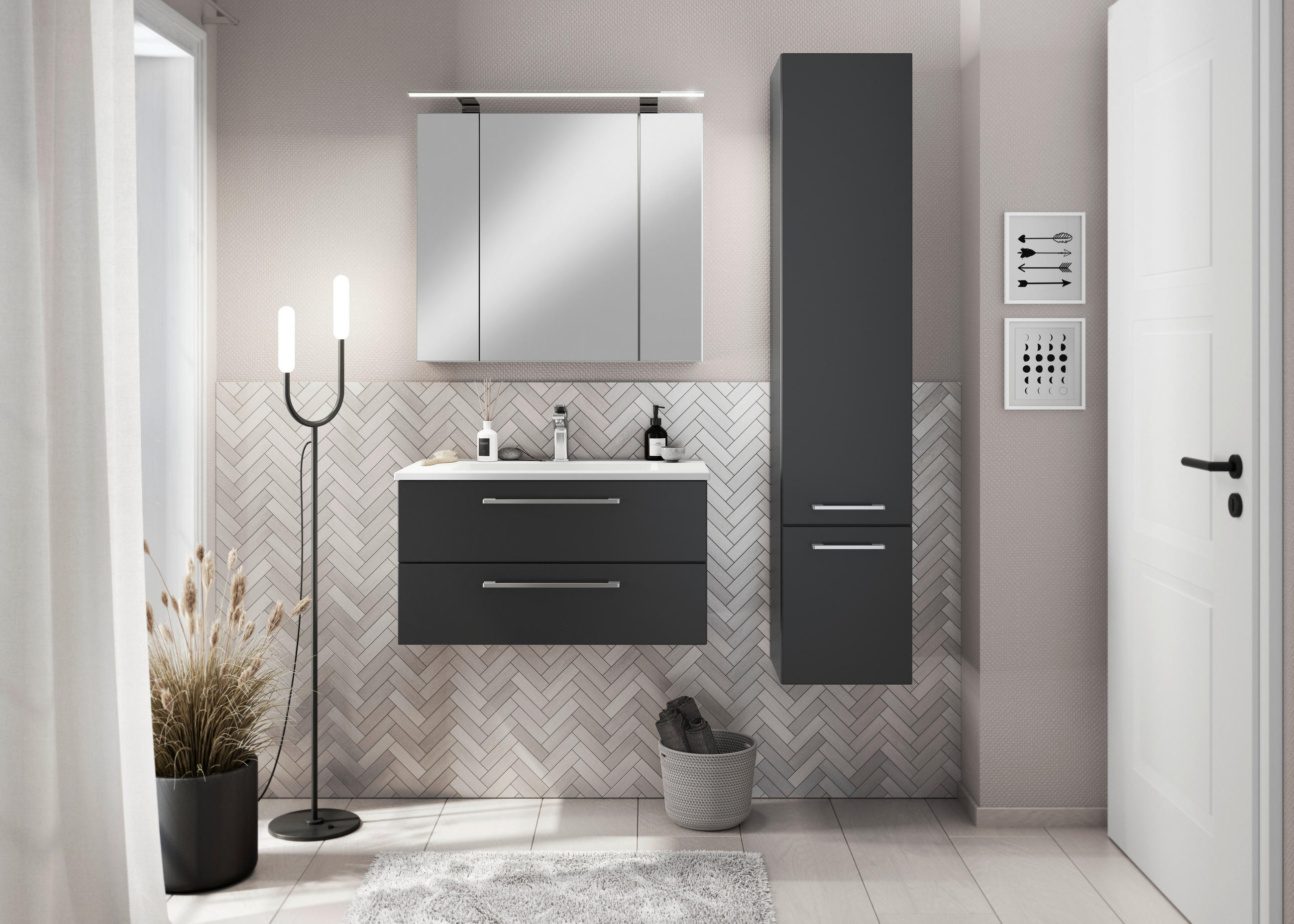 BADEZIMMER 4-teilig  in 82,2 cm  - Chromfarben/Schwarz, Basics, Glas/Keramik (82,2cm)
