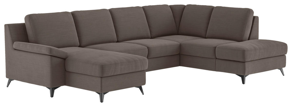WOHNLANDSCHAFT in Flachgewebe Taupe  - Taupe/Schwarz, Konventionell, Textil/Metall (156/309/204cm) - Cotta