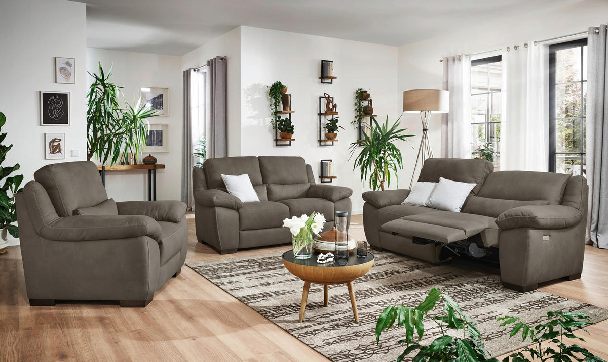2-SITZER mit elektr.Funktion in Webstoff Braun, Greige  - Wengefarben/Greige, Konventionell, Holz/Textil (173/96/99cm) - Livetastic