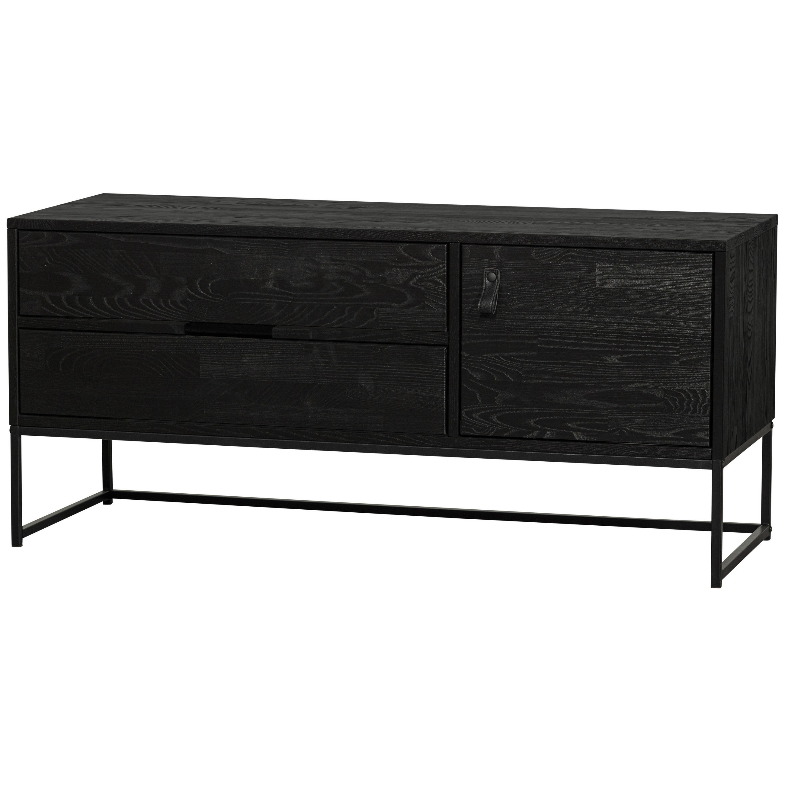 LOWBOARD Silas  in 120/55/44 cm  - Schwarz, Design, Leder/Holz (120/55/44cm) - Livetastic