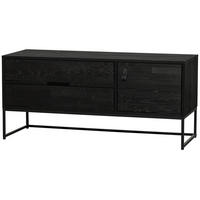 LOWBOARD Silas  in 120/55/44 cm  - Schwarz, Design, Leder/Holz (120/55/44cm) - Livetastic