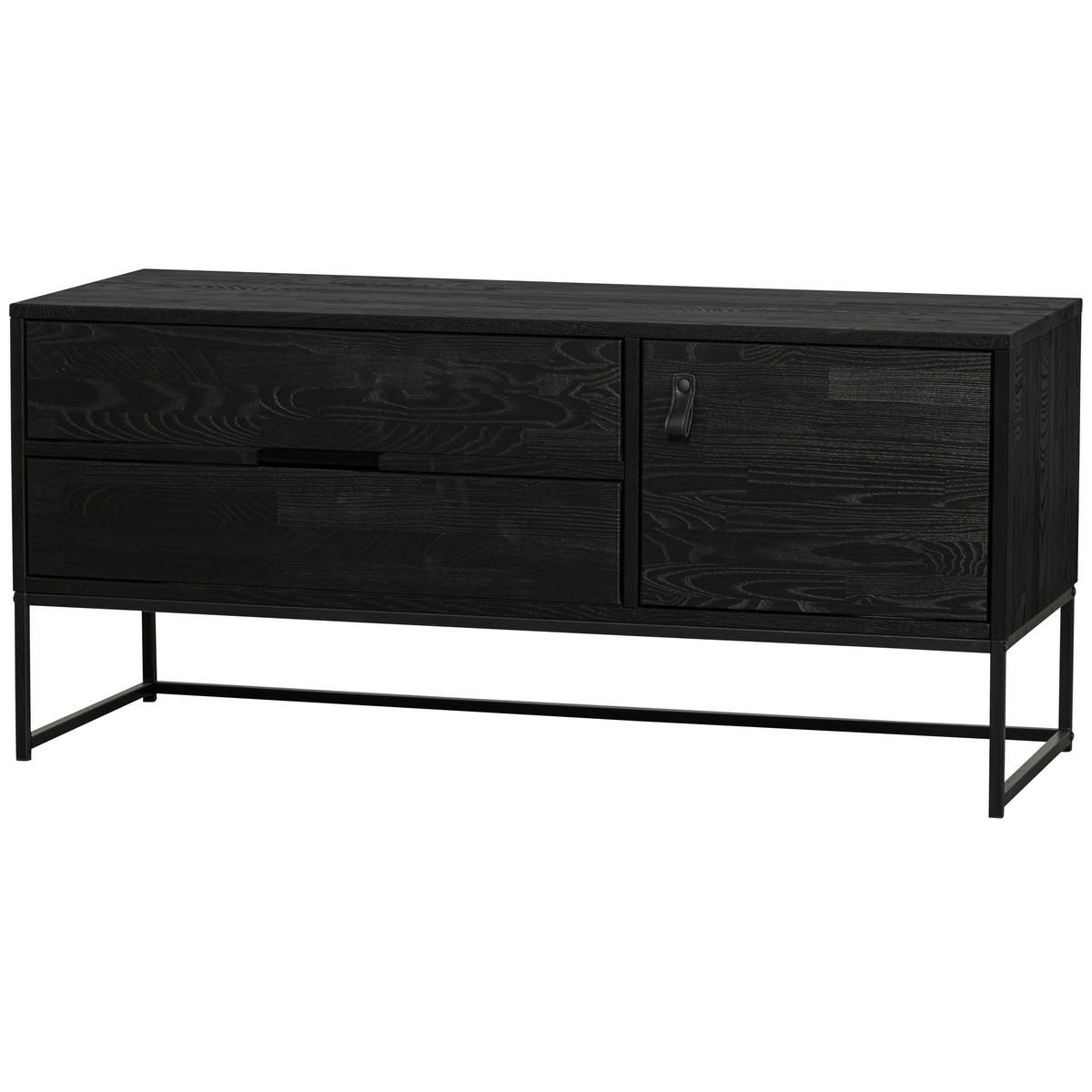 LOWBOARD Silas  in 120/55/44 cm  - Schwarz, Design, Leder/Holz (120/55/44cm) - Livetastic