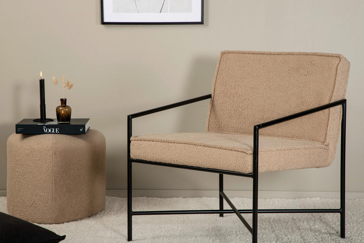 SESSEL in Teddystoff Schwarz, Beige  - Beige/Schwarz, Design, Textil/Metall (66/78/65cm) - Livetastic