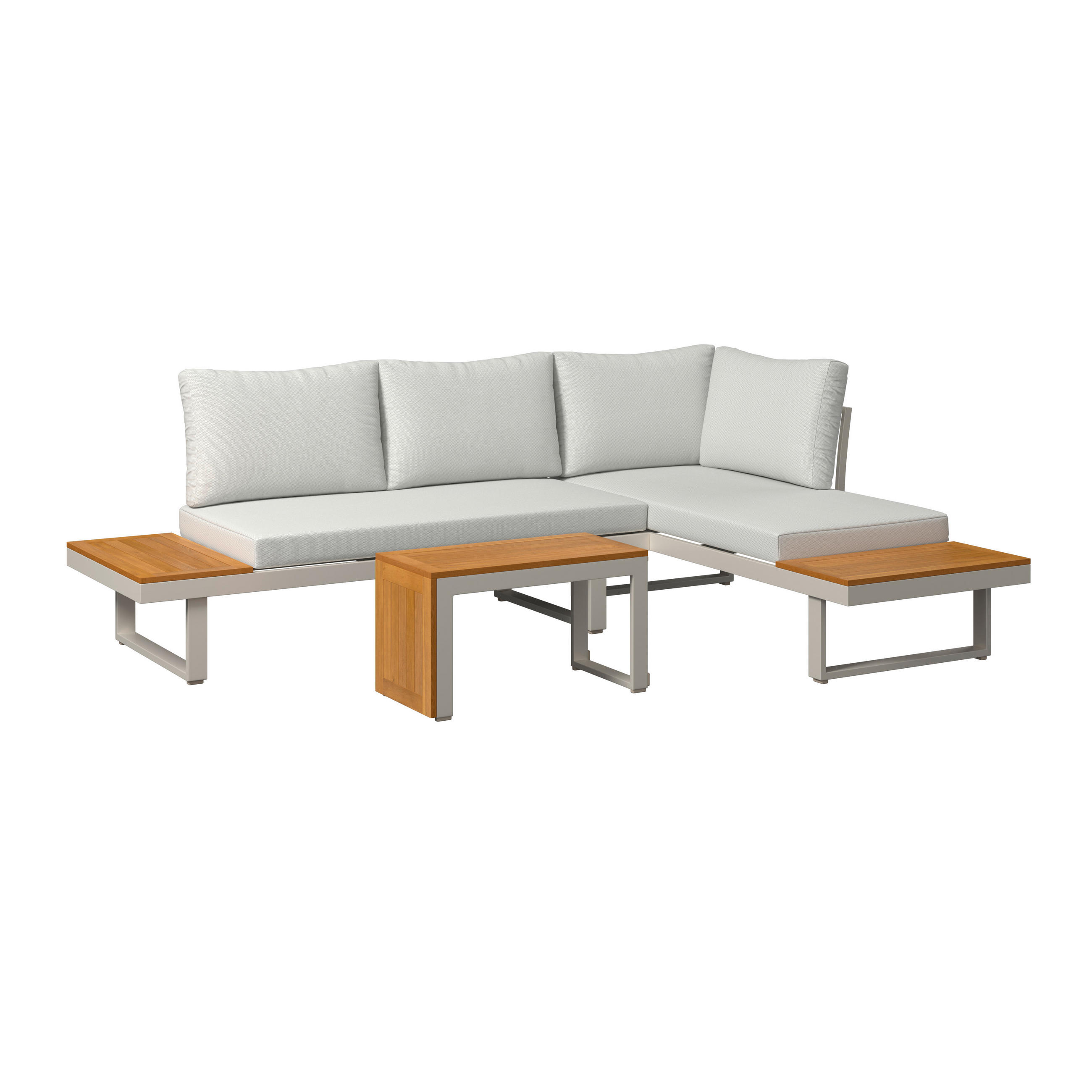 LOUNGEGARNITUR 253/185 cm Akazie massiv Aluminium  - Beige/Akaziefarben, Design, Holz/Textil (253/185cm) - Amatio
