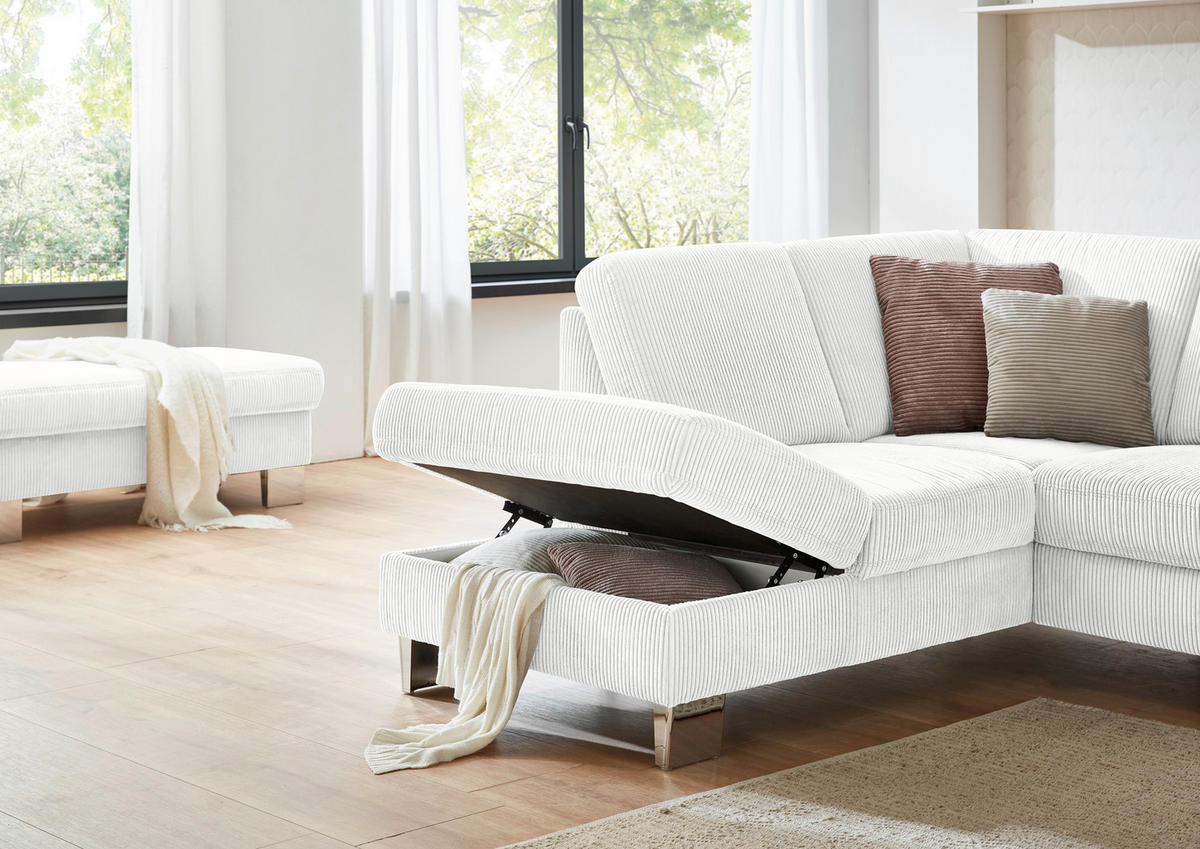 ECKSOFA in Cord Creme  - Edelstahlfarben/Creme, Konventionell, Textil/Metall (200/248cm) - Beldomo System