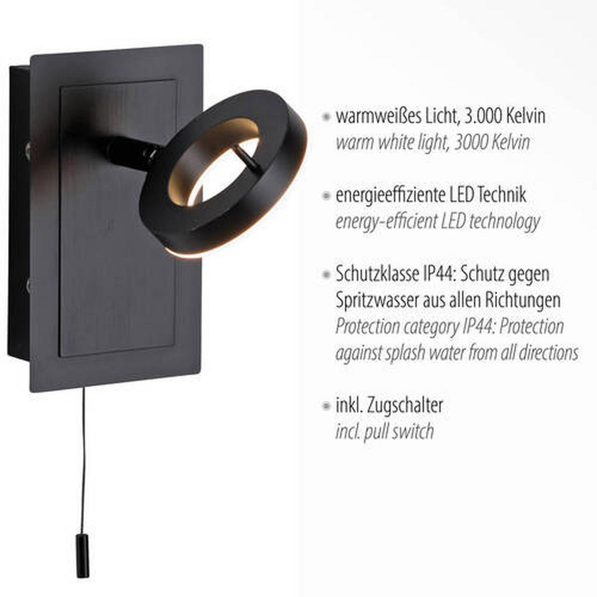 BADEZIMMER-WANDLEUCHTE - Anthrazit, Design, Kunststoff/Metall (16,5/13,5/19,5cm) - Paul Neuhaus
