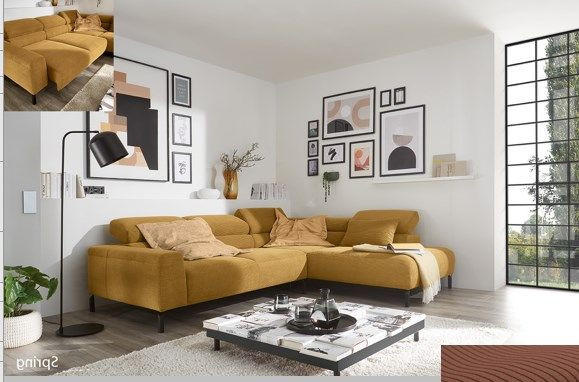 SJEDEĆA GARNITURA tekstil, drvni materijal  boje hrđe   - boje hrđe/crna, Moderno, drvni materijal/tekstil (276/221cm) - Pure Home Comfort
