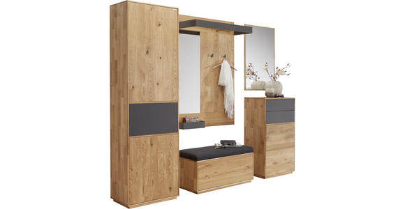 GARDEROBENSCHRANK Eiche massiv Anthrazit, Eichefarben - Eichefarben/Anthrazit, Design, Glas/Holz (60/205/38cm) - Valnatura