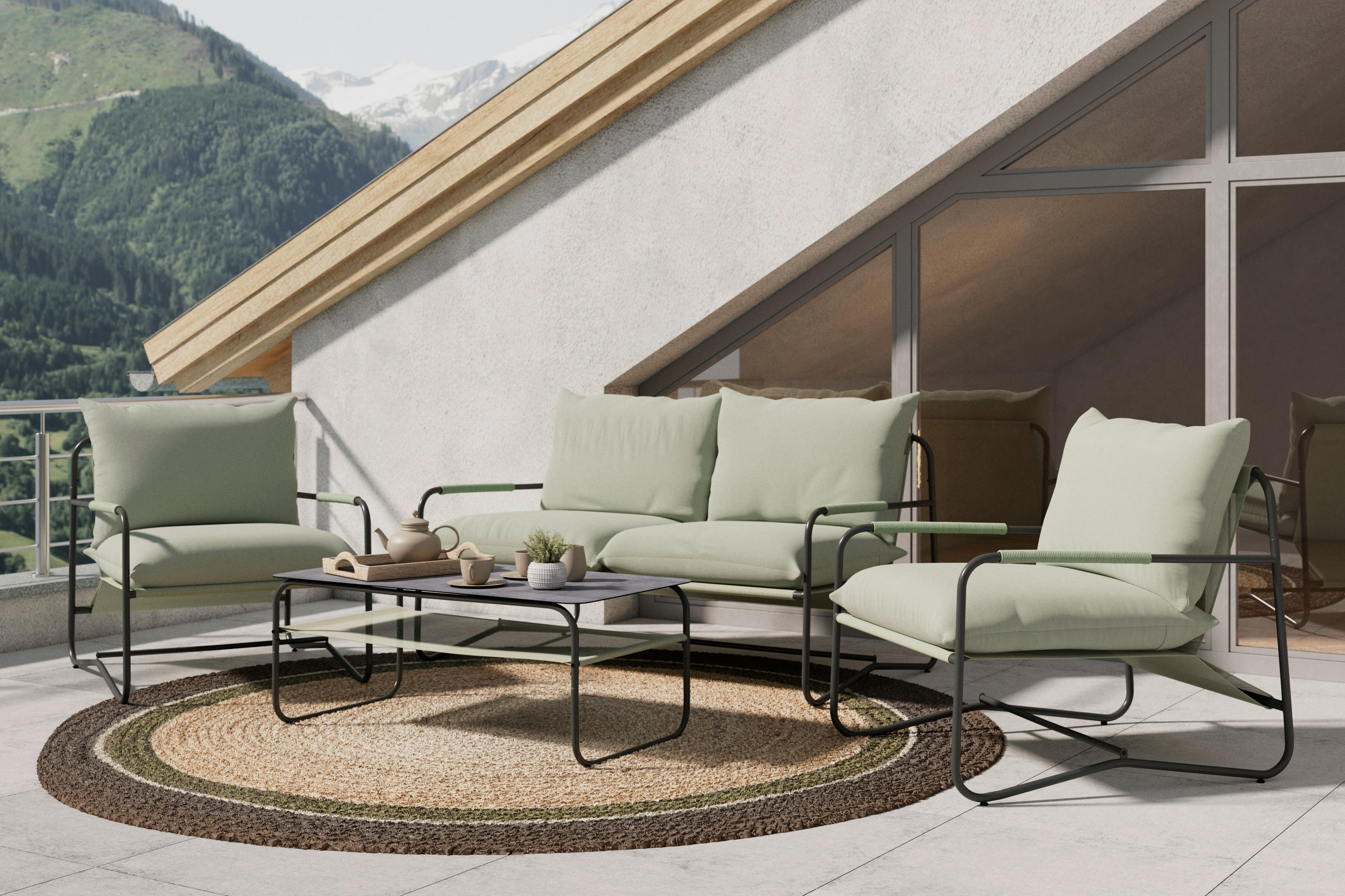 SET MOBILIER DE GRĂDINĂ  - verde mentă/antracit, Design, sticlă/metal - Ambia Garden