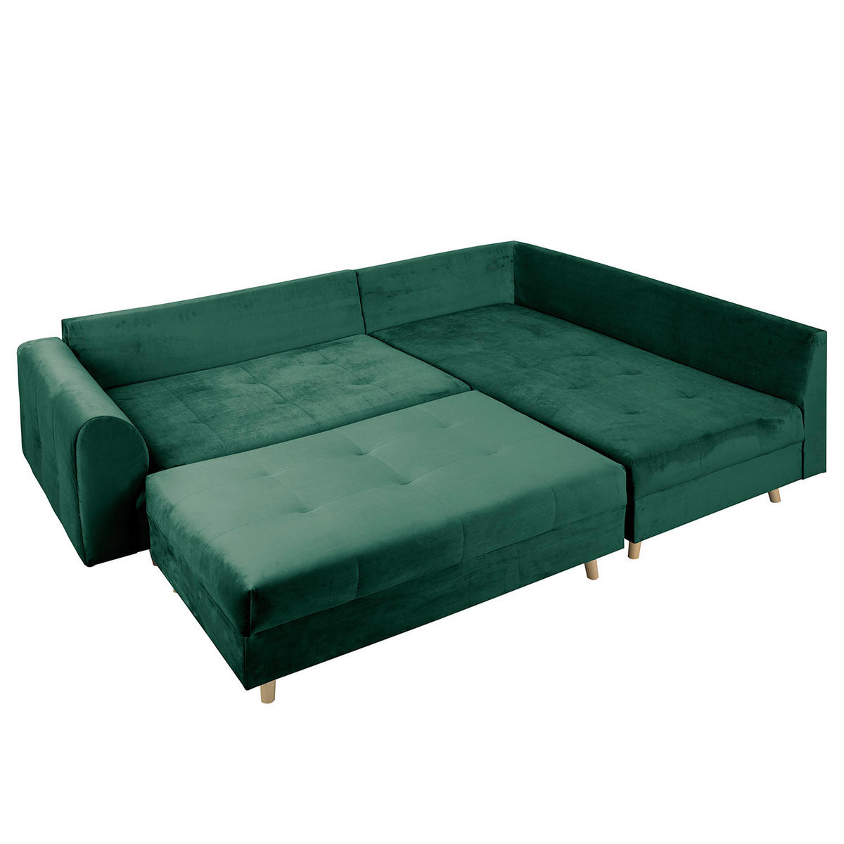 ECKSOFA inkl. Hocker Ariella in Samt Grün  231/161 cm  - Naturfarben/Grün, Design, Holz/Textil (231/161cm) - Livetastic