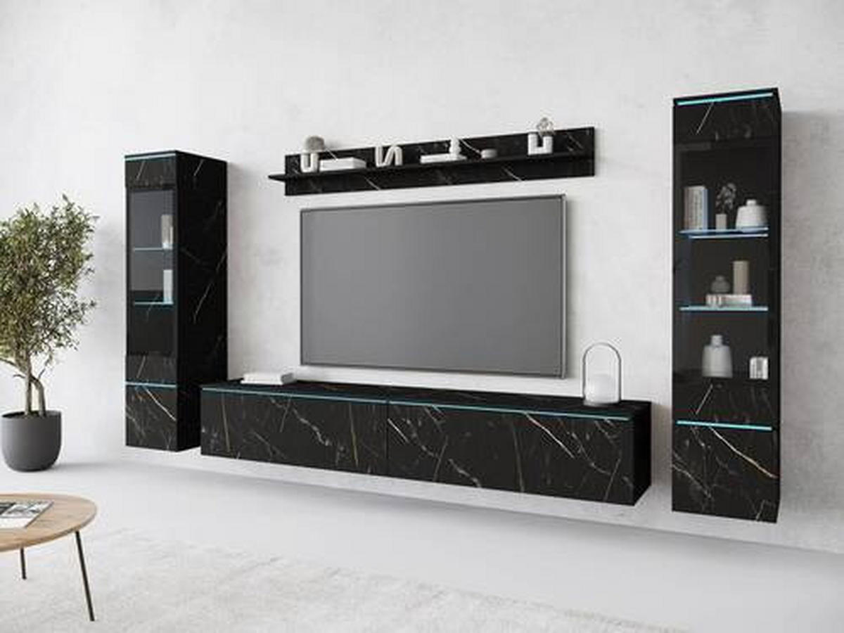 WOHNWAND 4-teilig  in Schieferfarben  240/130/33 cm  - Schieferfarben/Grau, Design, Glas/Holzwerkstoff (240/130/33cm) - Livetastic