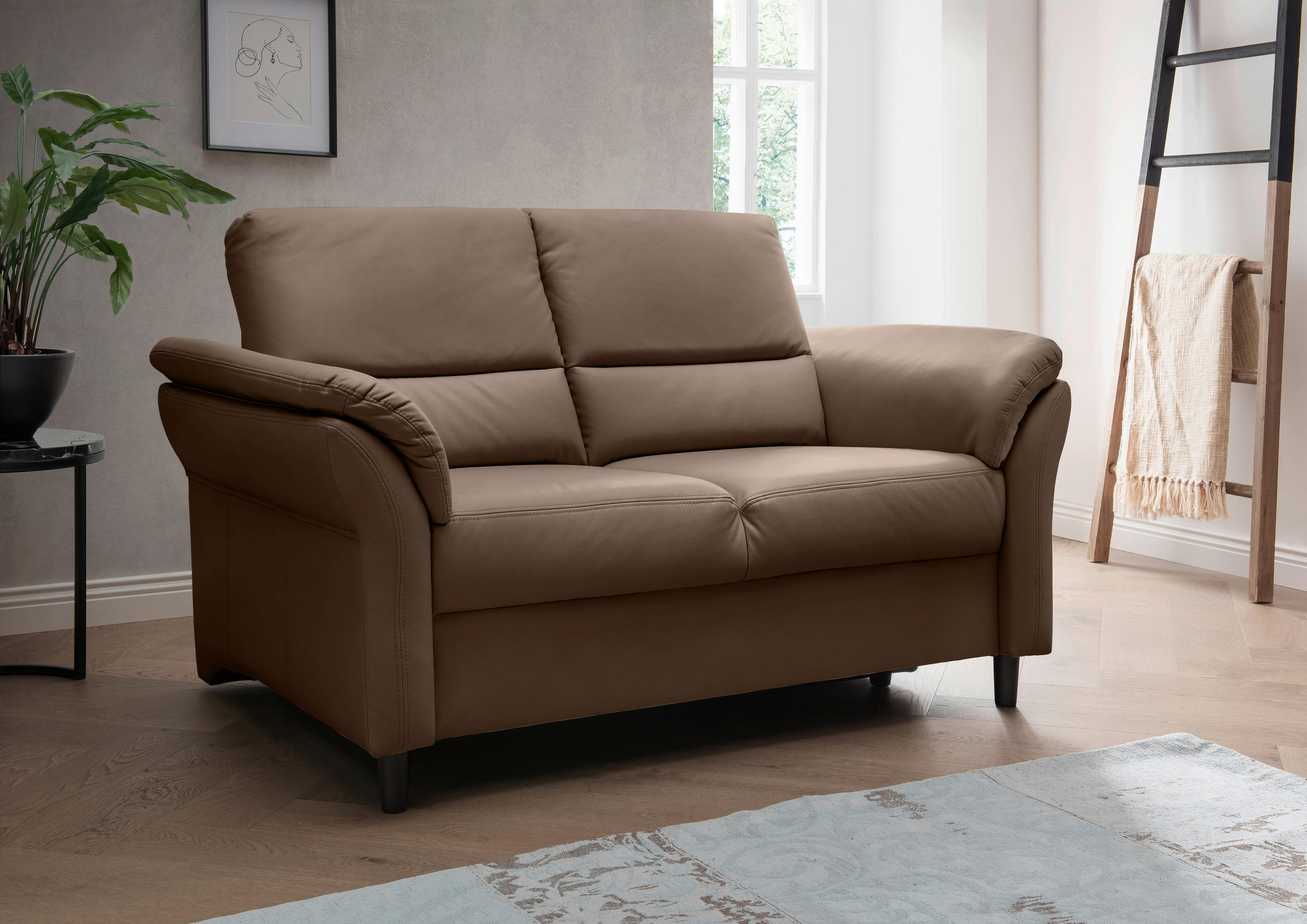 2-SITZER-SOFA in Lederlook Braun - Schwarz/Braun, Modern, Holz/Textil (147/90/89cm) - Livetastic