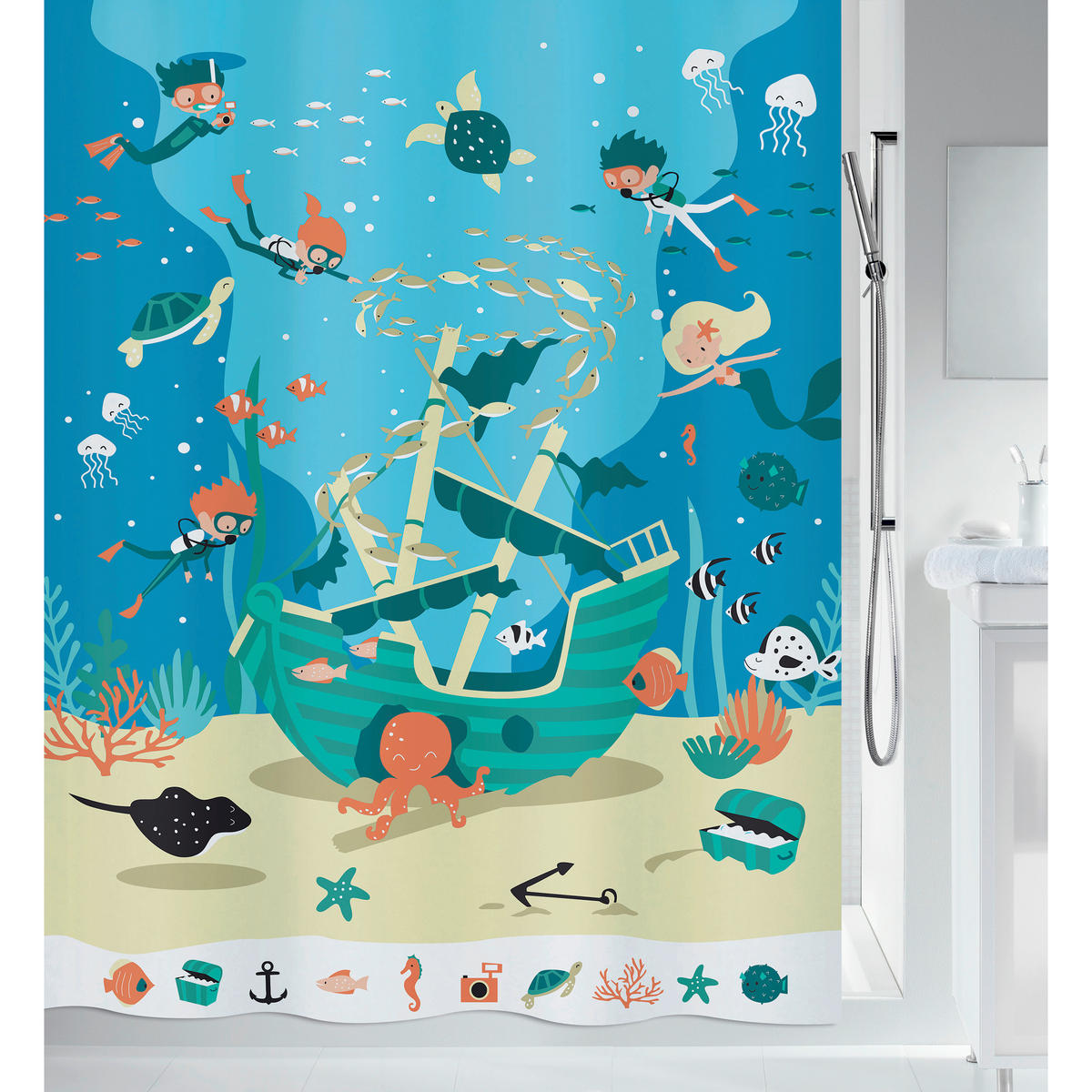 DUSCHVORHANG PIRATES 180/200 cm  - Multicolor, Basics, Textil (180/200cm) - Spirella