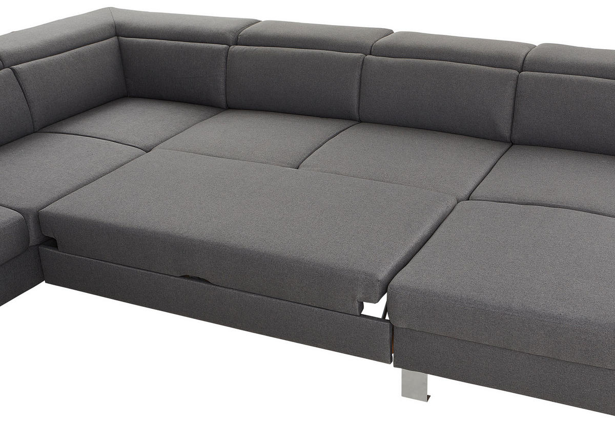 WOHNLANDSCHAFT inkl.Funktionen Grau Webstoff  - Silberfarben/Grau, Design, Textil/Metall (226/320/168cm) - Xora