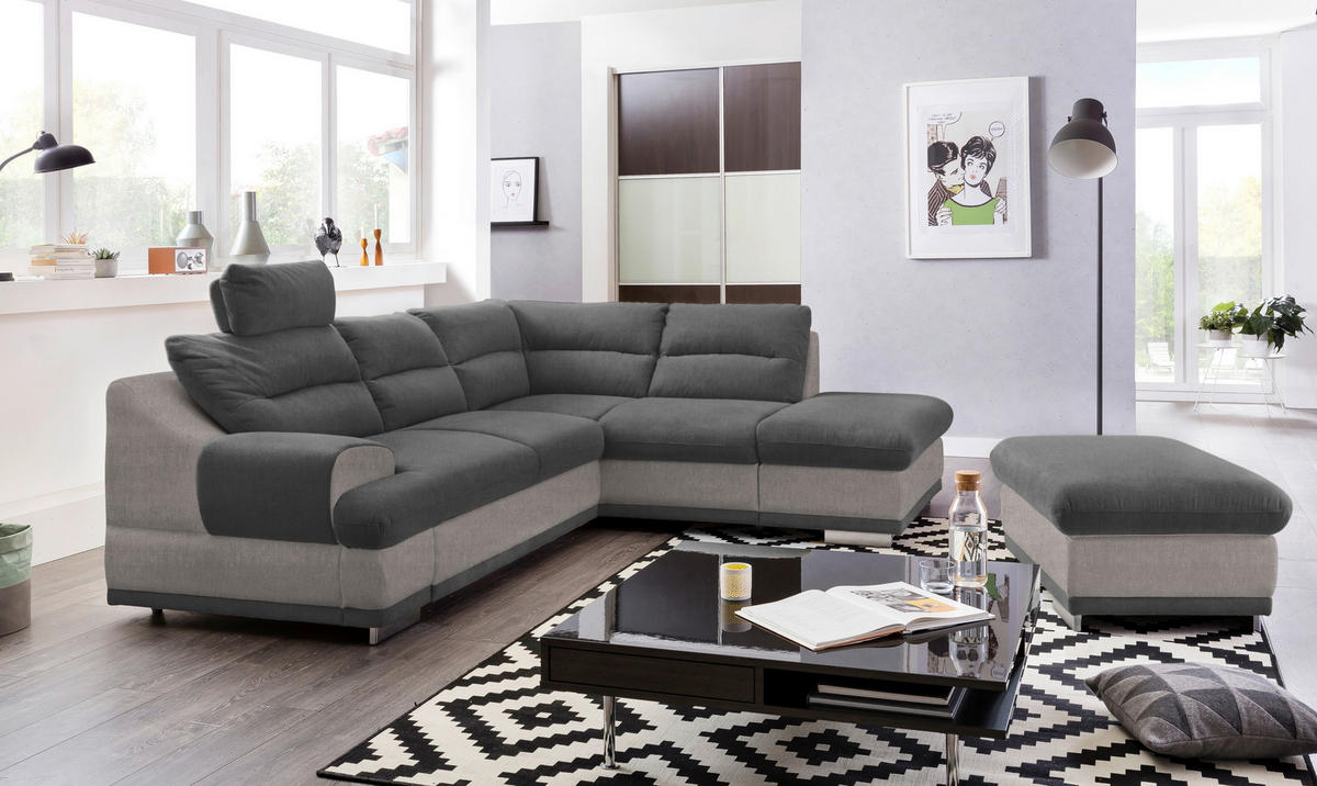 WOHNLANDSCHAFT in Velours Grau, Dunkelgrau  - Chromfarben/Dunkelgrau, Konventionell, Textil/Metall (264/217cm) - MID.YOU