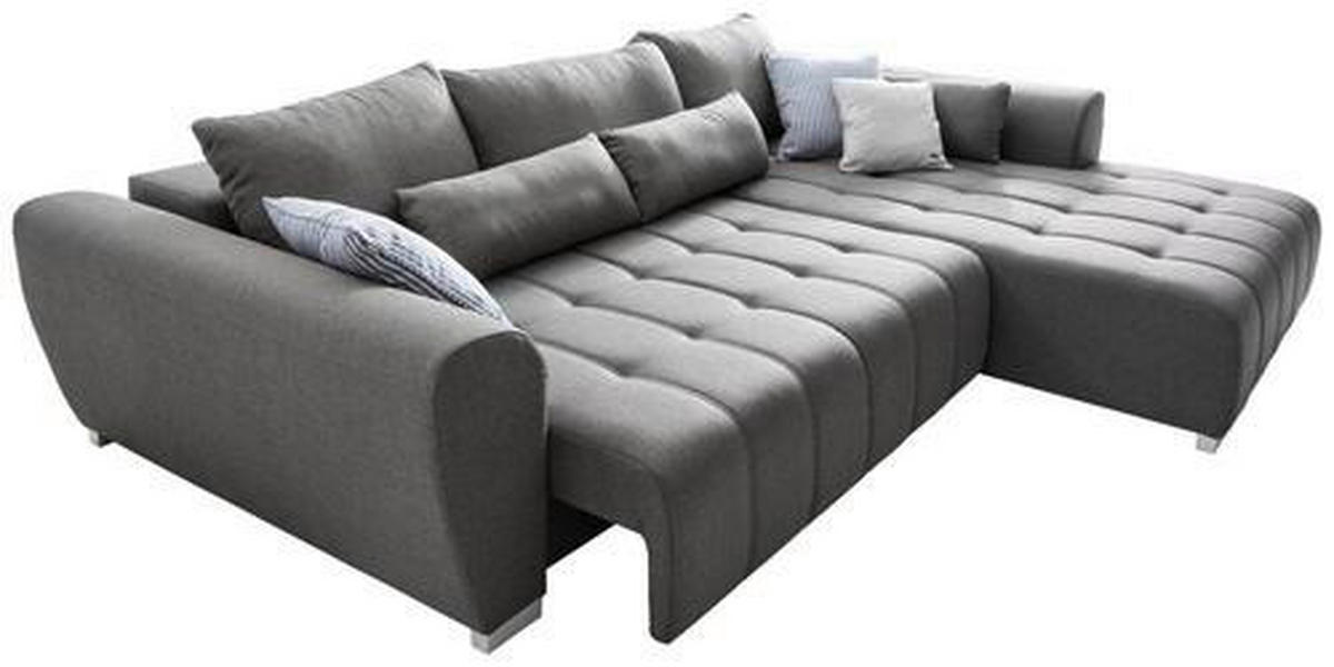ECKSOFA in Webstoff Braun, Grau  - Silberfarben/Braun, Design, Kunststoff/Textil (304/218cm) - Carryhome