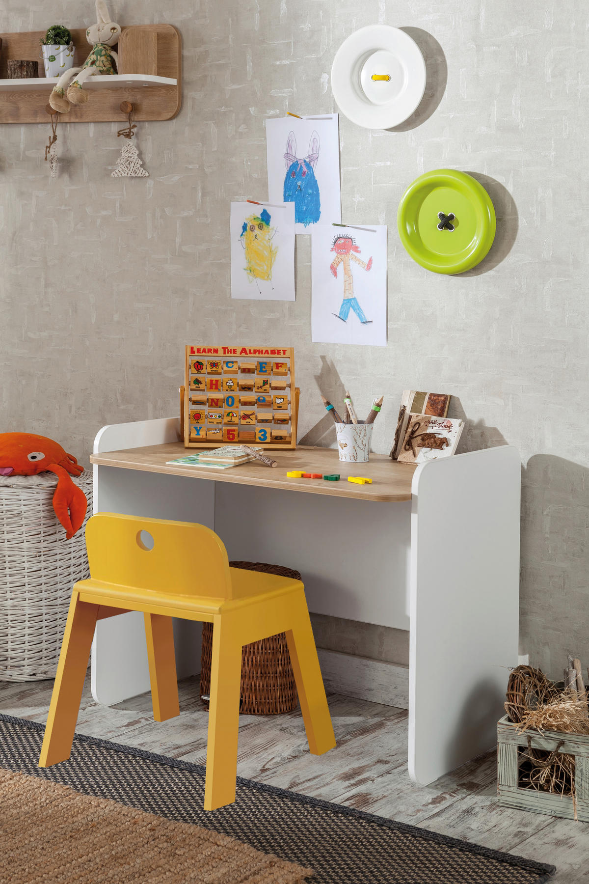 COMODĂ 85/94/51 cm  - alb/culoare lemn stejar, Modern, material pe bază de lemn (85/94/51cm) - Cilek