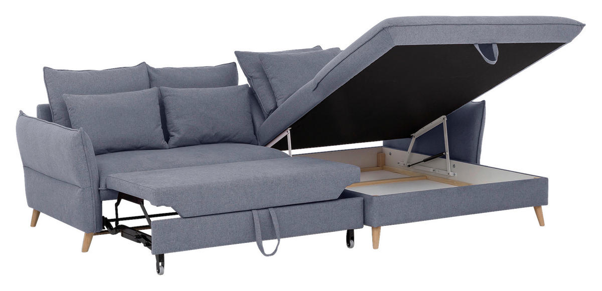 ECKSCHLAFSOFA in Flachgewebe Blau  - Blau/Buchefarben, Design, Holz/Textil (274/170cm) - Livetastic