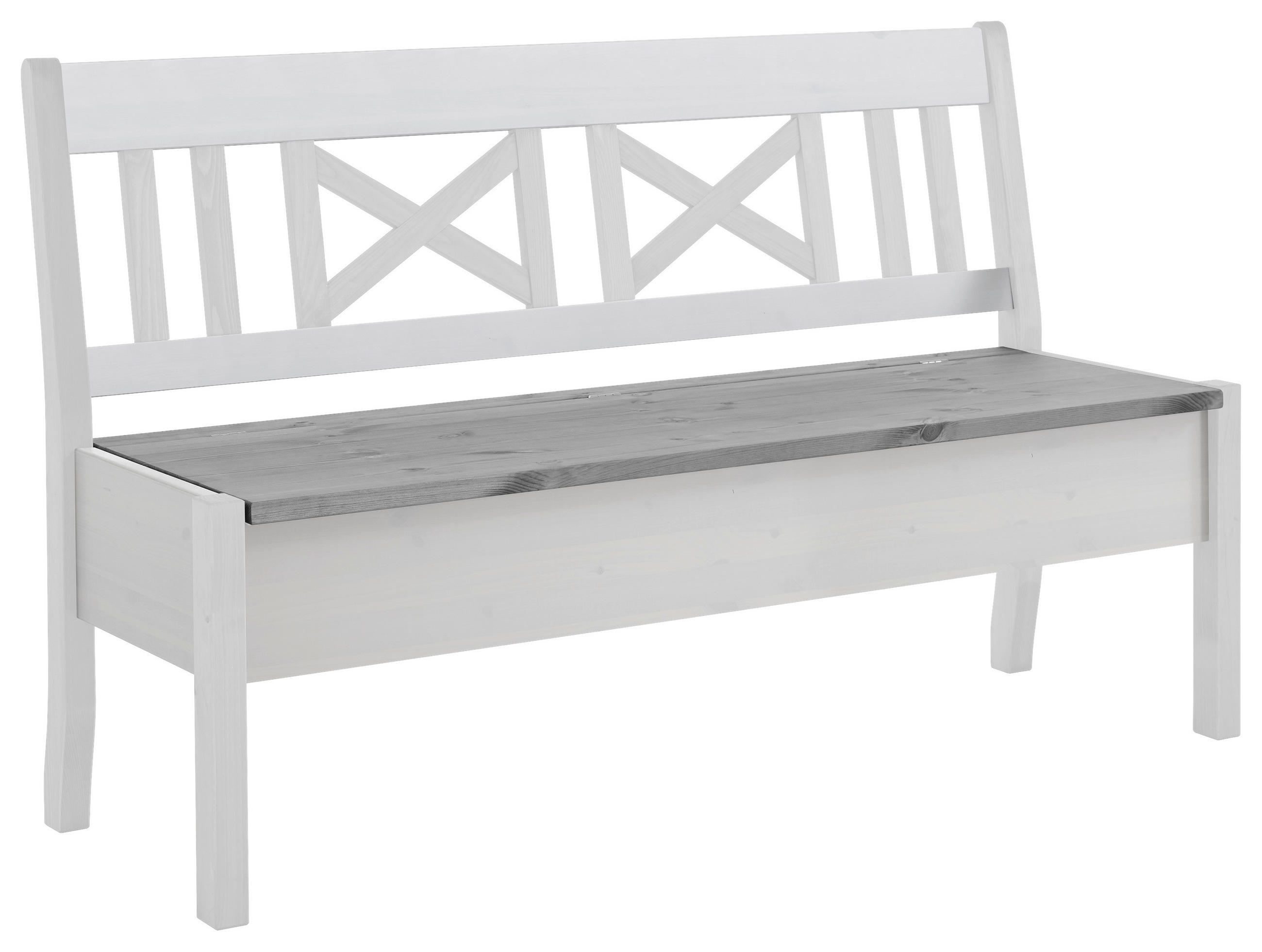 SITZBANK 148/93/58 cm Grau, Weiß Kiefer massiv  - Weiß/Grau, ROMANTIK / LANDHAUS, Holz (148/93/58cm) - Boxxx