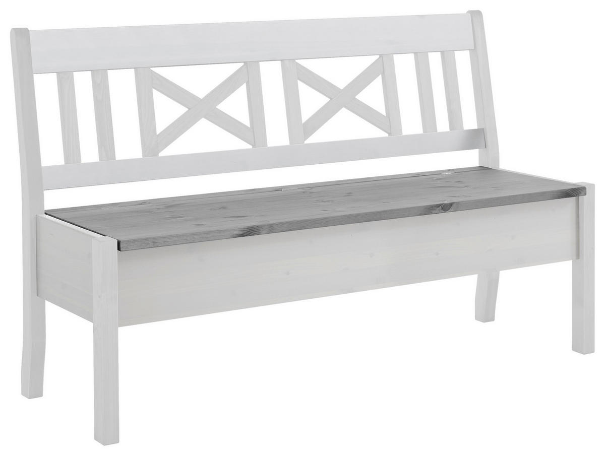SITZBANK 148/93/58 cm Grau, Weiß Kiefer massiv  - Weiß/Grau, ROMANTIK / LANDHAUS, Holz (148/93/58cm) - Boxxx