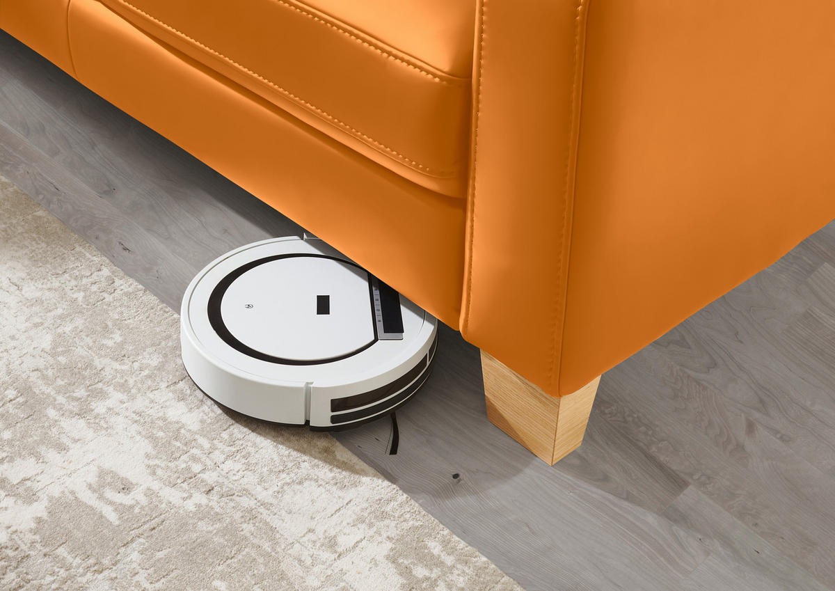 ECKSOFA in Echtleder Currygelb  - Currygelb/Eiche Bianco, Konventionell, Leder/Holz (235/257cm) - Valdera