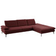 ECKSOFA in Echtleder Brombeere  308/195 cm  - Brombeere/Schwarz, Design, Leder/Metall (308/195cm) - Dieter Knoll