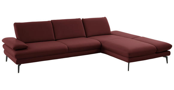 ECKSOFA in Echtleder Brombeere 308/195 cm - Brombeere/Schwarz, Design, Leder/Metall (308/195cm) - Dieter Knoll