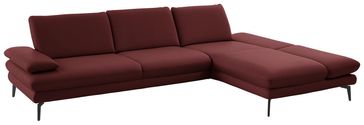 ECKSOFA in Echtleder Brombeere  - Brombeere/Schwarz, Design, Leder/Metall (308/195cm) - Dieter Knoll