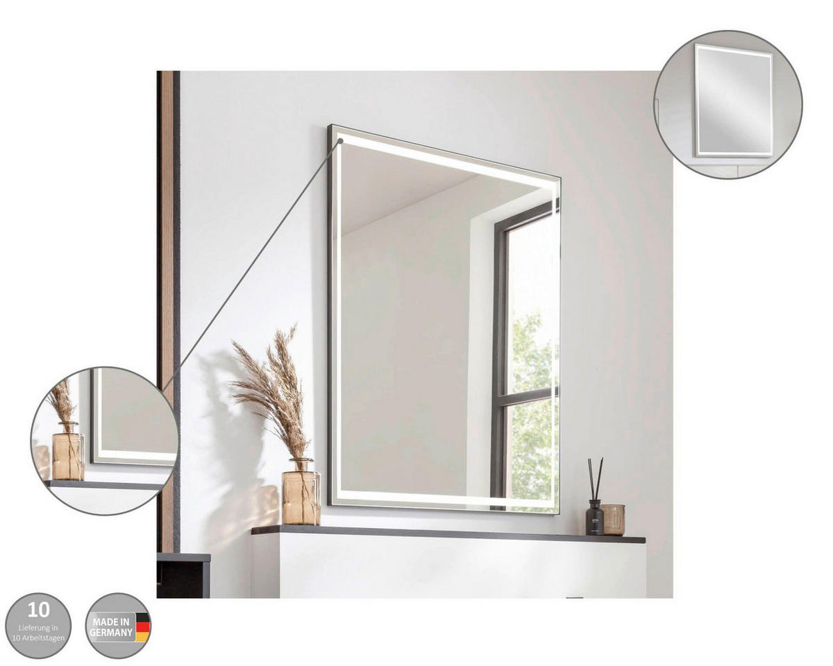 SPIEGEL 70,5/90,5/2,2 cm  - Schwarz, Basics, Glas/Metall (70,5/90,5/2,2cm) - MID.YOU