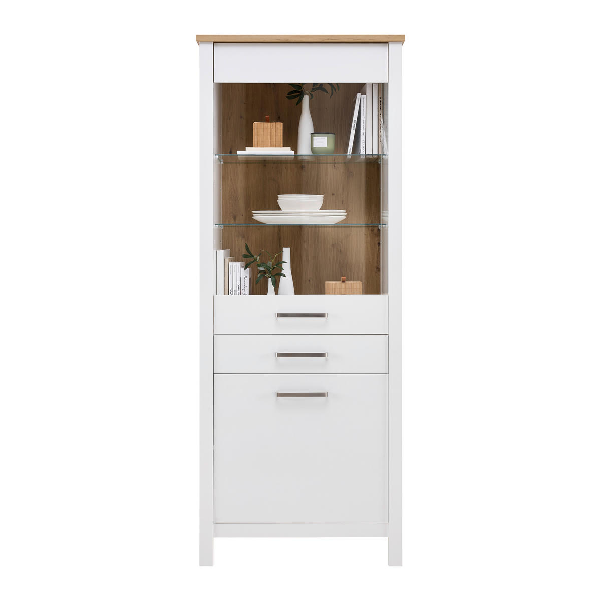 VITRINA 80/205/45 cm   - bijela/srebrne boje, Romantično / ladanjski, staklo/drvni materijal (80/205/45cm)