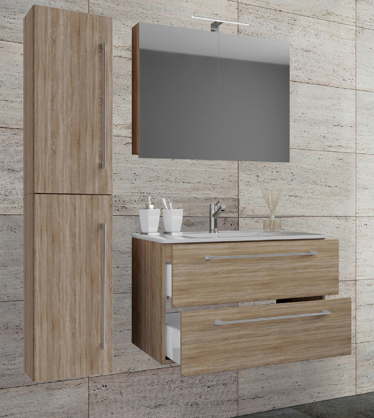 BADEZIMMER 4-teilig  in 93 cm  - Alufarben/Weiß, MODERN, Keramik/Holzwerkstoff (93cm) - MID.YOU