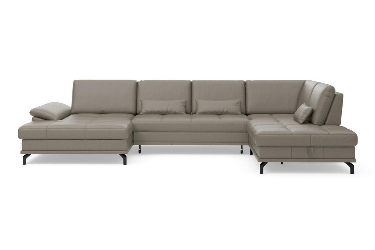 WOHNLANDSCHAFT COSTELLO E Grau Kombination Echtleder/Stoff Mikrofaser  - Schwarz/Grau, Basics, Leder/Textil (176/363/223cm) - Sit & More