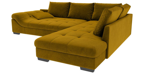ECKSOFA Currygelb Cord - Currygelb/Schwarz, KONVENTIONELL, Holz/Textil (298/202cm) - Carryhome