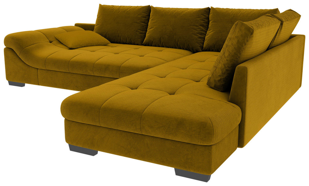 ECKSOFA in Cord Currygelb  - Currygelb/Schwarz, Konventionell, Holz/Textil (298/202cm) - MID.YOU