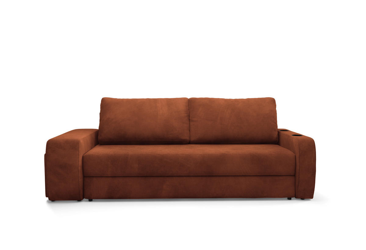 SCHLAFSOFA INES in Plüsch Rostfarben  - Rostfarben/Schwarz, Design, Kunststoff/Textil (258/98/95cm) - Livetastic