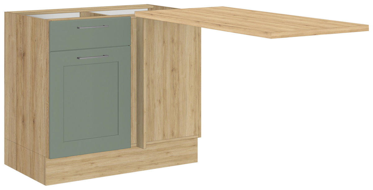 ECKUNTERSCHRANK 115/90/60 cm  in Grün, Eiche San Remo  - Chromfarben/Eiche San Remo, Design, Holzwerkstoff/Metall (115/90/60cm) - MID.YOU