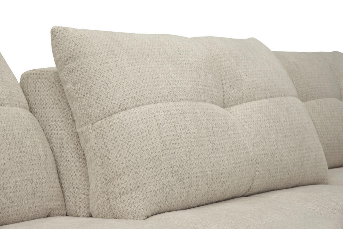 ECKSOFA Taupe Chenille Armlehnenkissen, Rücken echt, Sitztiefenverstellung  - Taupe/Schwarz, KONVENTIONELL, Textil/Metall (313/215cm) - Hom`in
