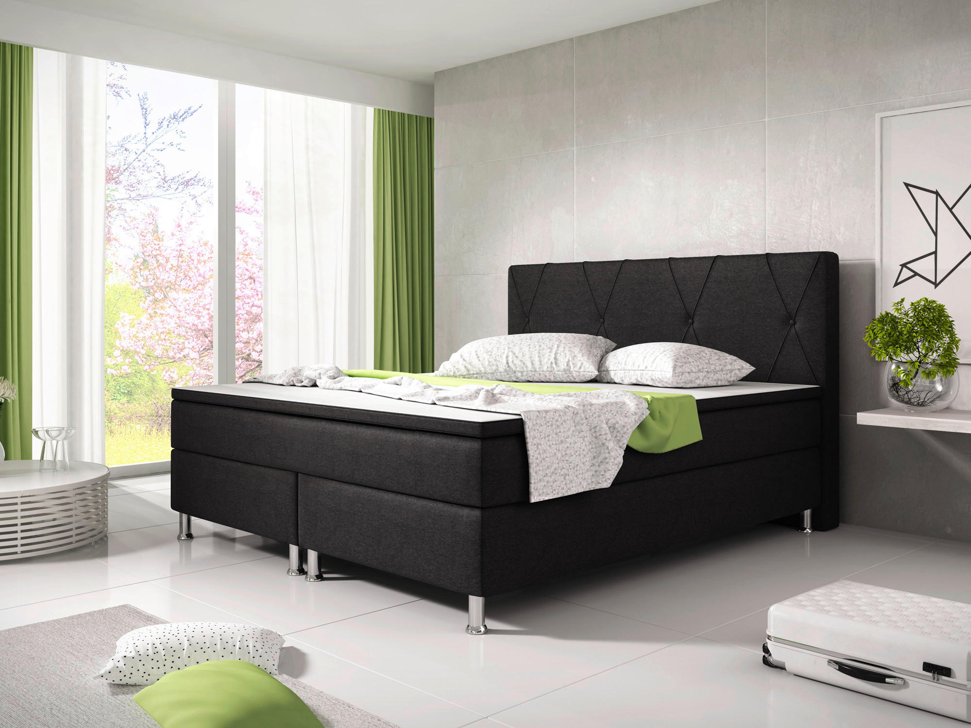 BOXSPRINGBETT 180/200 cm  in Schwarz  - Silberfarben/Schwarz, KONVENTIONELL, Textil/Metall (180/200cm) - MID.YOU