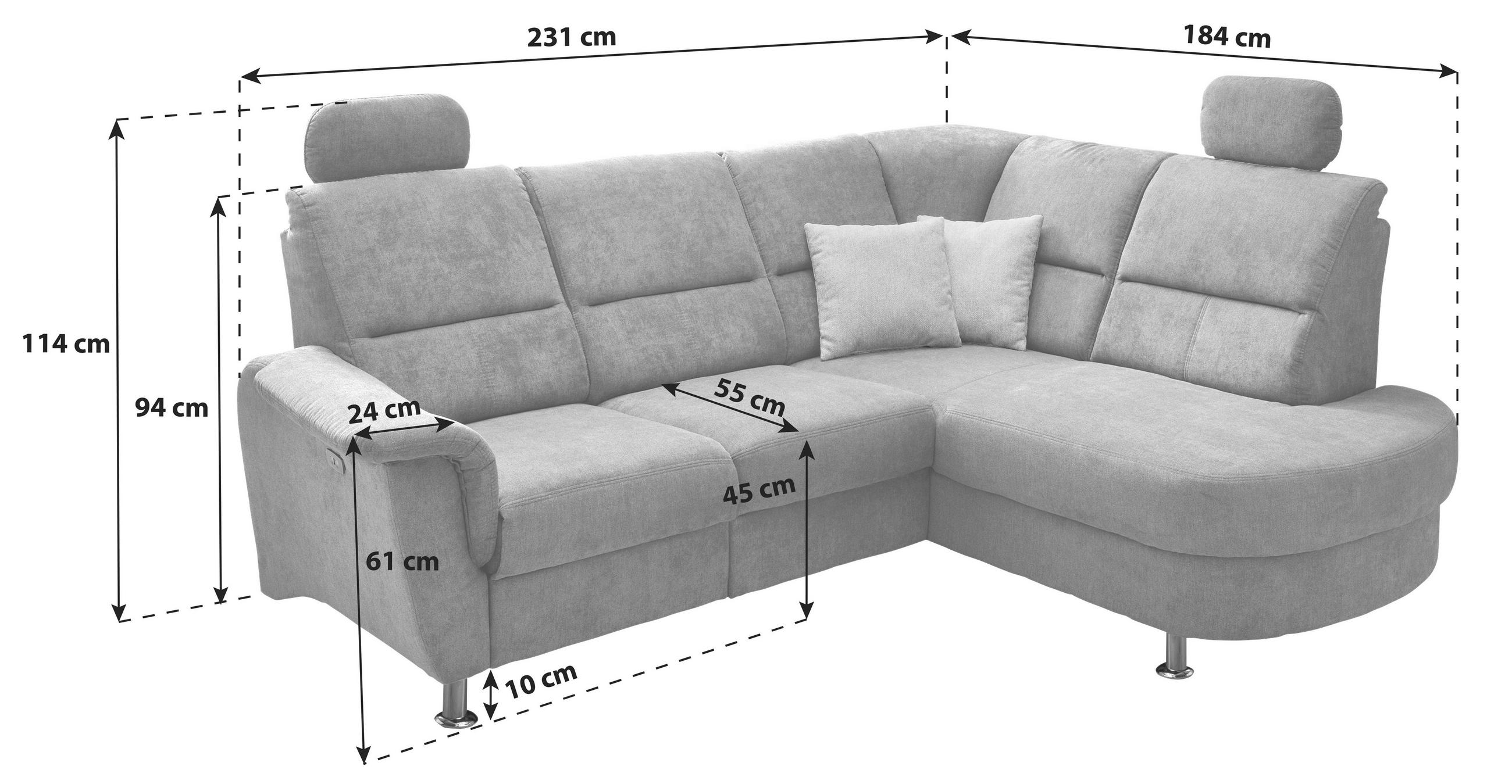 ECKSOFA Graubraun Chenille  - Chromfarben/Graubraun, KONVENTIONELL, Textil/Metall (231/184cm) - Livetastic
