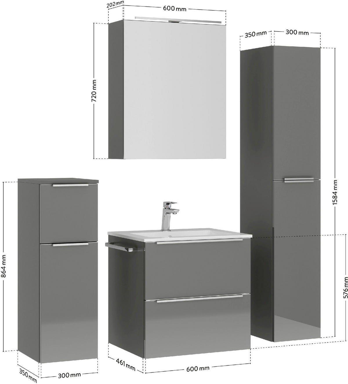 SPIEGELSCHRANK 60/72/21 cm  - Schieferfarben/Alufarben, MODERN, Glas/Holzwerkstoff (60/72/21cm) - Nobilia