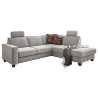 ECKSOFA  in Chenille, Flachgewebe Hellgrau  236/213 cm  - Nussbaumfarben/Hellgrau, KONVENTIONELL, Holz/Textil (236/213cm) - Sit & More