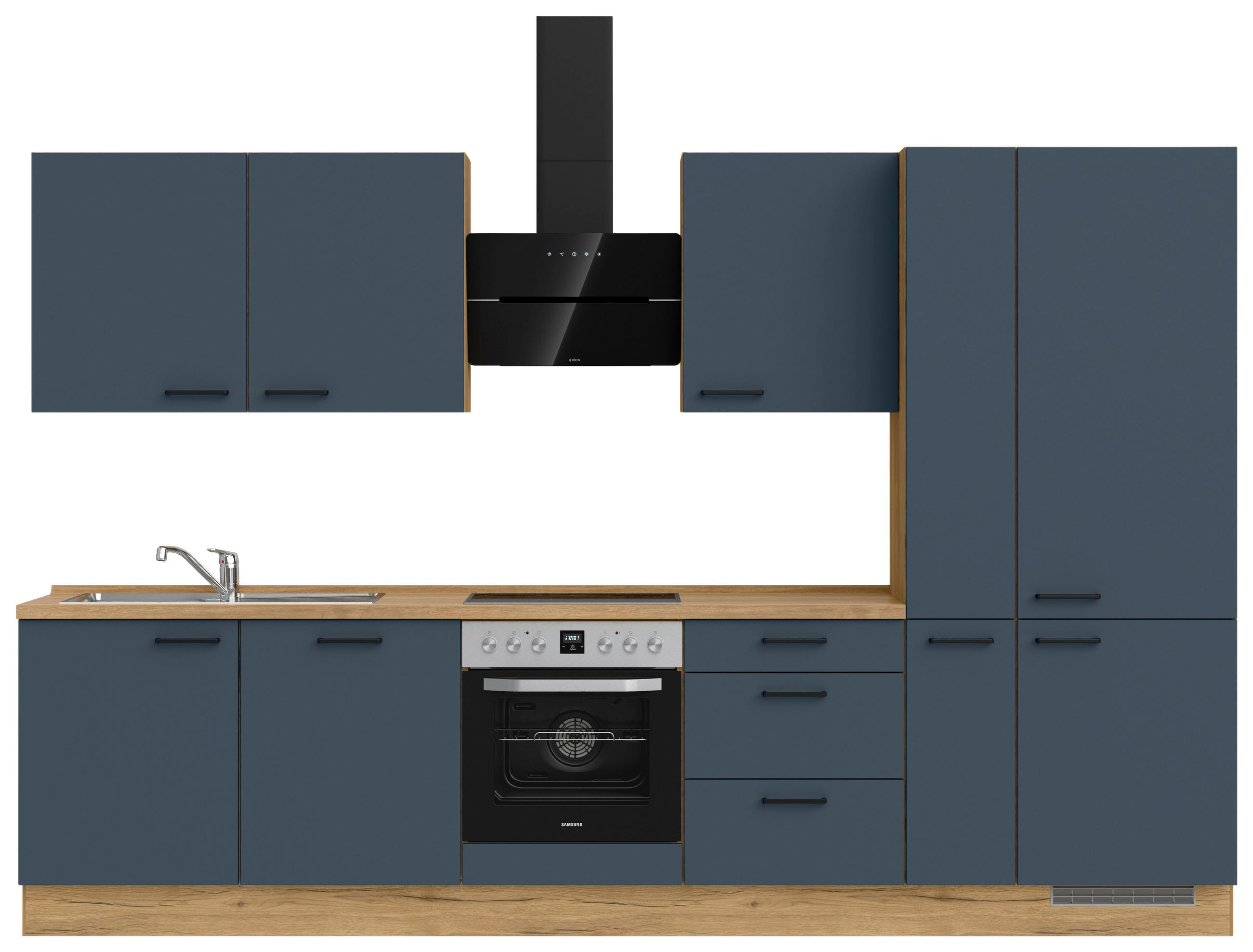 KÜCHENLEERBLOCK 330 cm   in Blau, Eichefarben  - Blau/Eichefarben, MODERN, Holzwerkstoff/Metall (330cm) - Nobilia