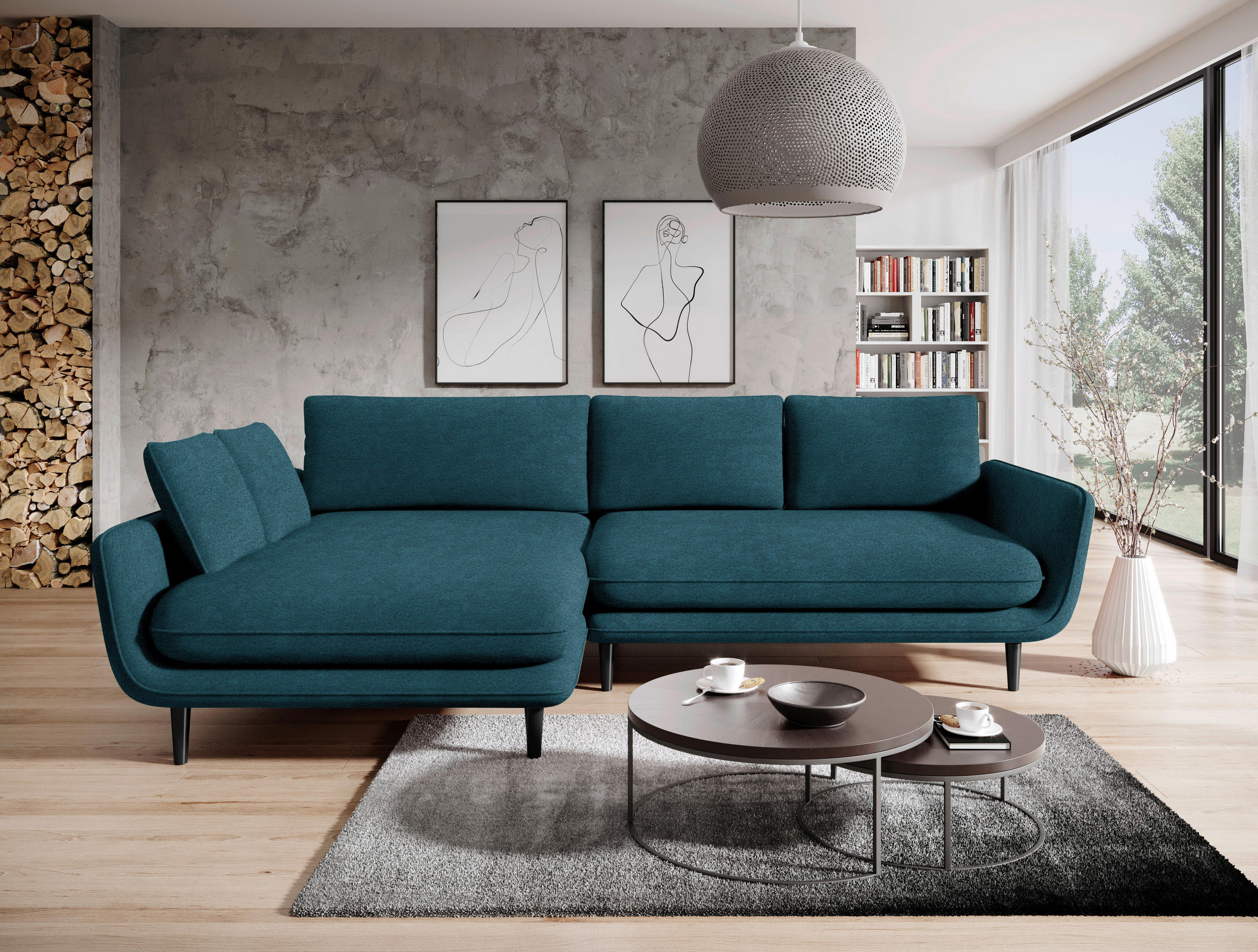 ECKSOFA in Velours Blau  - Blau/Schwarz, Design, Holz/Textil (167/260cm) - Welnova