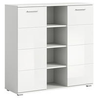 SCHUHSCHRANK Weiß, Weiß Hochglanz  - Weiß Hochglanz/Silberfarben, Design, Holzwerkstoff/Kunststoff (110/108/37cm) - Xora