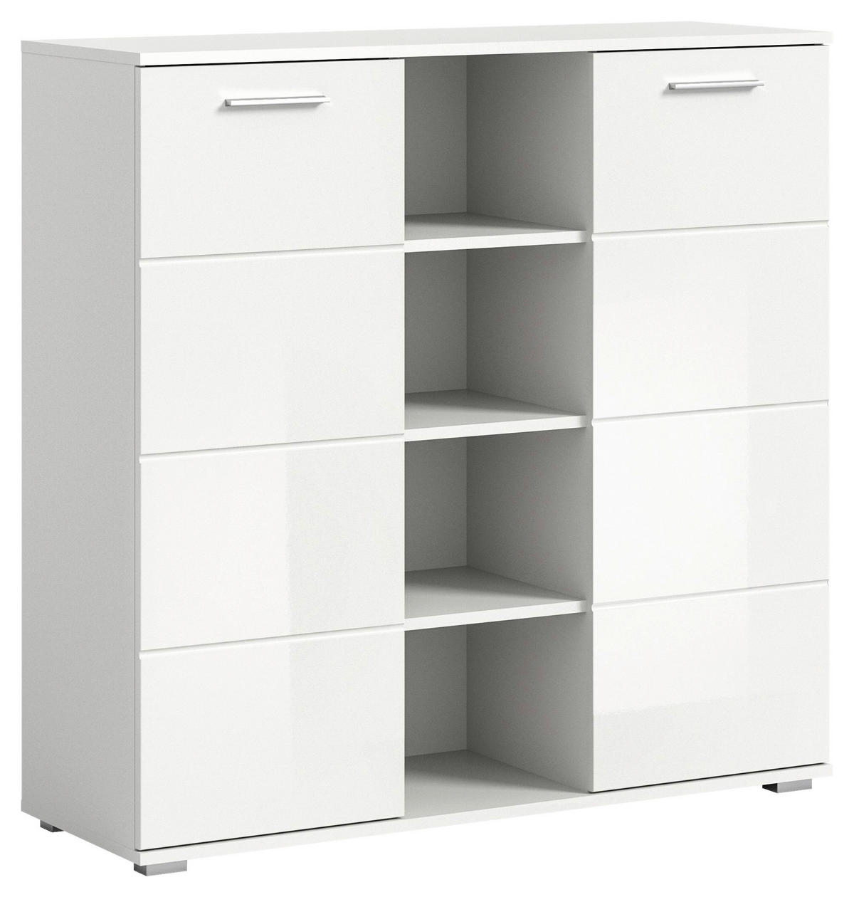 SCHUHSCHRANK Weiß, Weiß Hochglanz  - Weiß Hochglanz/Silberfarben, Design, Holzwerkstoff/Kunststoff (110/108/37cm) - Xora