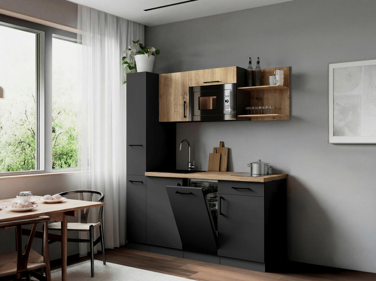 KÜCHENBLOCK Oliver 175 cm  in Grau, Eiche Artisan  - Eiche Artisan/Grau, Trend, Holzwerkstoff/Metall (175cm) - Respekta